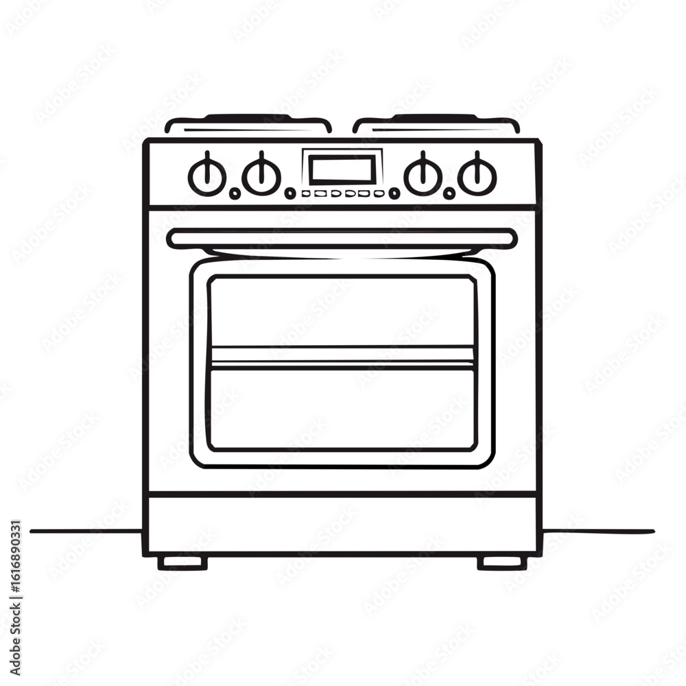 Modern Electric Stove With Oven and Digital Display Outline Modern Electric Stove With Oven and Digital Display Outline