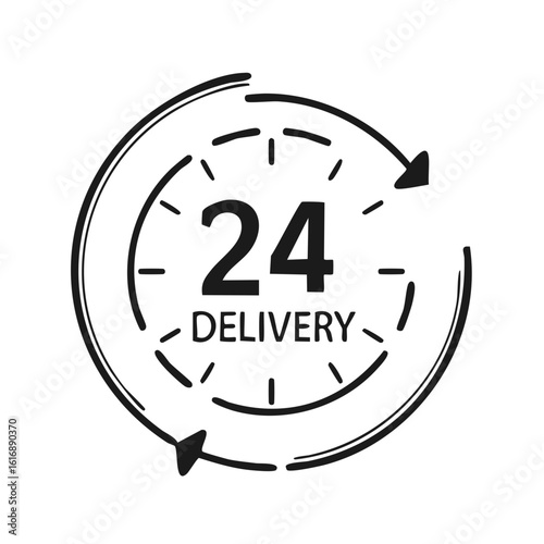 24 Hour Delivery Service Clock Icon with Arrows