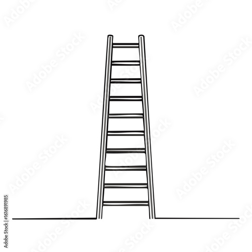 Hand drawn line art illustration of a ladder leading up towards the top