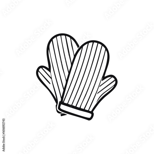 Kitchen oven mitts simple black and white line art illustration icon