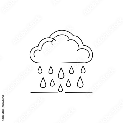 Hand drawn cloud with falling rain drops illustration on white background weather symbol