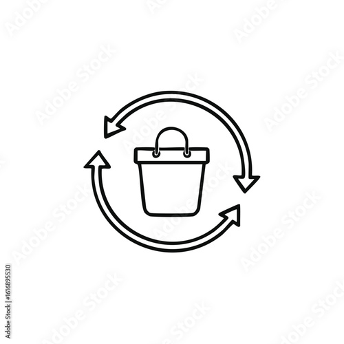 Online shopping bag with circular arrows icon representing reorder or exchange