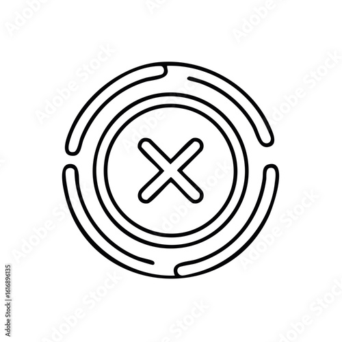 Minimalist black line art of a circular symbol with a cross inside