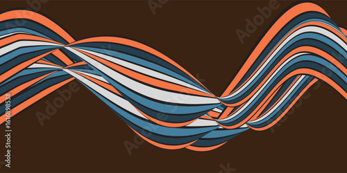 Colorful retro abstract perspective line stripes with 3d dimensional effect isolated on white.