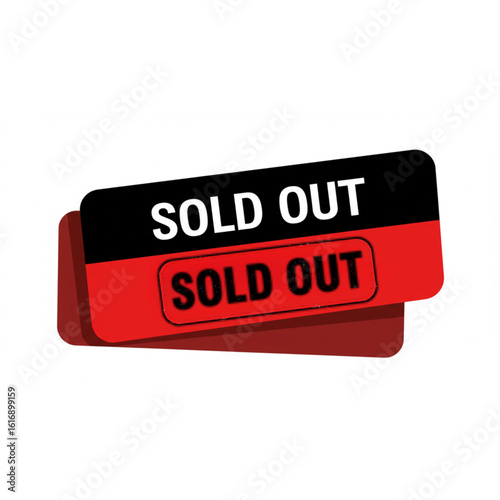 Bold red and black "Sold Out" banners create urgency and signal unavailability for commercial sales
