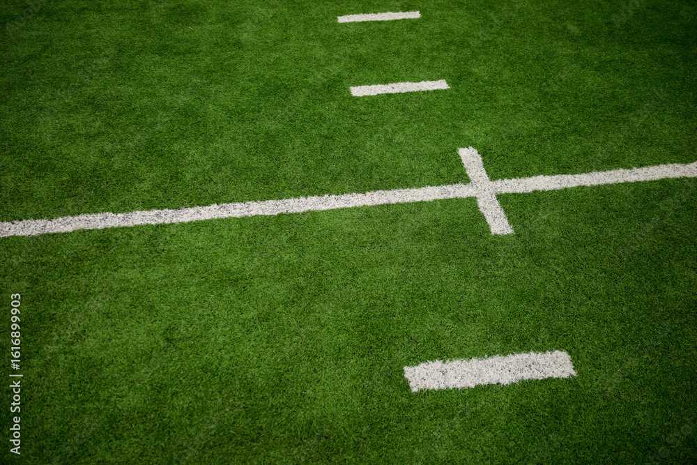 Ταπετσαρία Football field green artificial turf with white lines and hash marks