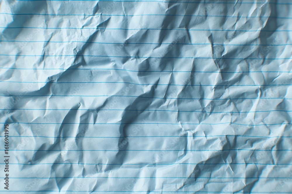 Obraz premium Crumpled Blue Paper Texture: A Creative Stationery Background with Abstract Artistic Lines and Folds