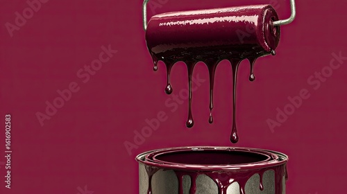 Burgundy paint dripping from roller