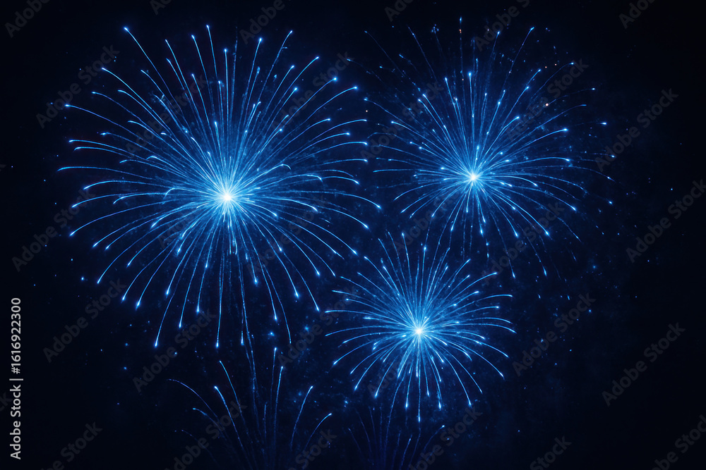 Fototapeta premium Blue Fireworks Display Against Dark Sky, Photos