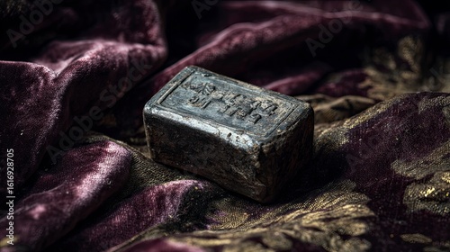 Antique dark gray soap bar on velvet