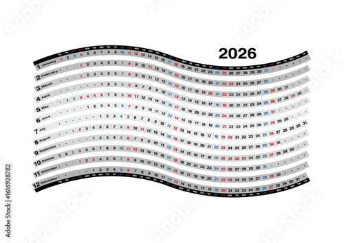 2026年の波型年間カレンダー