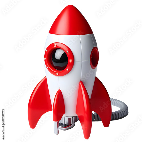 Fototapeta Naklejka Na Ścianę i Meble -  a red and white toy rocket isolated on white background