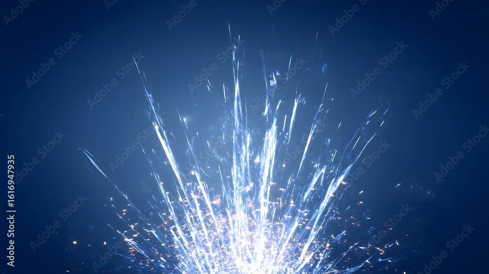 Obraz premium Radiant blue sparks explode against a dark background.