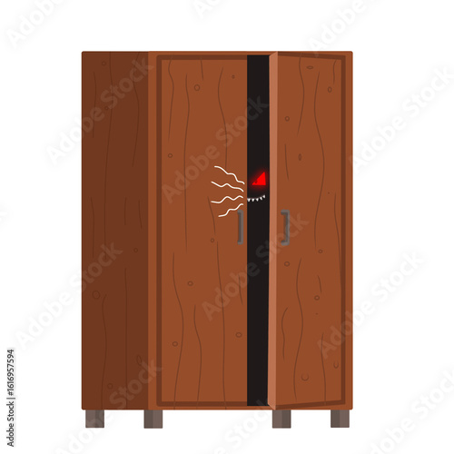 Scary Monster Peeking Out of a Wooden Closet