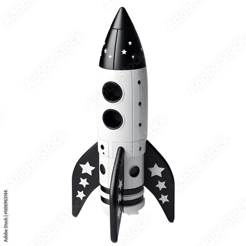 Fototapeta Naklejka Na Ścianę i Meble -  a black and white toy rocket isolated on white background