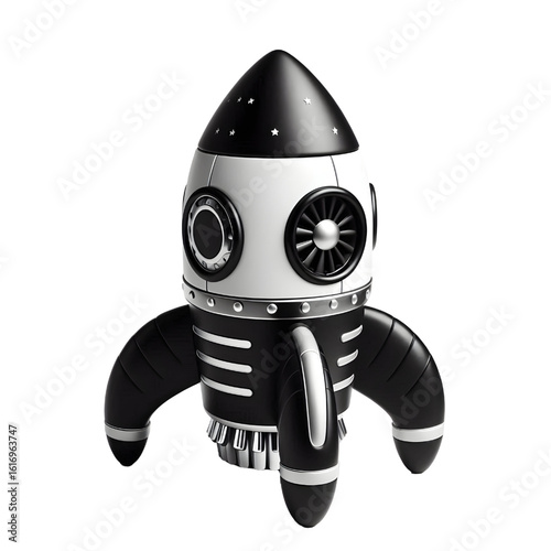 a black and white toy rocket isolated on white background