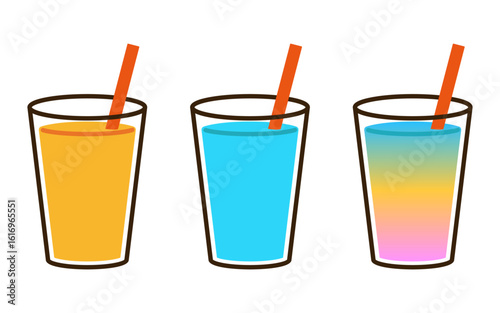 カラフルな夏のドリンクセットイラスト