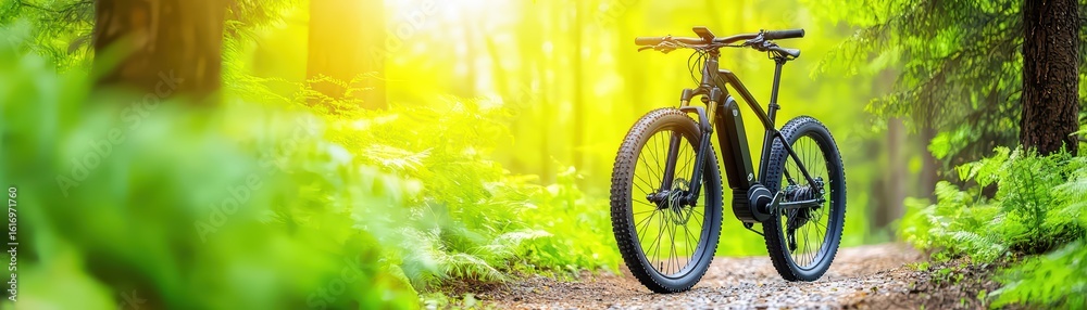 Obraz premium Electric Mountain Bike on Trail Surrounded by Lush Greenery