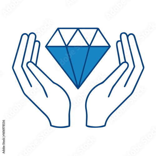 A diamond symbolizes protection and care held between two hands, and it exudes the concepts of value, appreciation, and safeguarding of something precious.