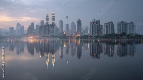 Petronas Towers and Kuala Lumpur Skyline Reflection