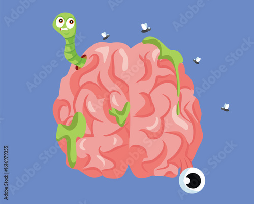 Mind Affected by Brain Rot Vector Concept Illustration. Brain affected by the over-consumption of bad online content 
