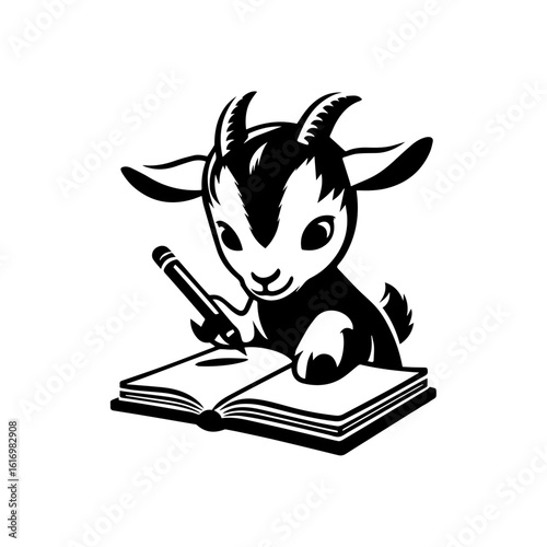 goat kid nibbling on a piece of notebook paper