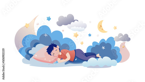 a child's peaceful nap surrounded by fluffy clouds