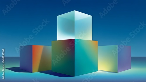 Abstract graphic design of stacked cubes in various colors.
