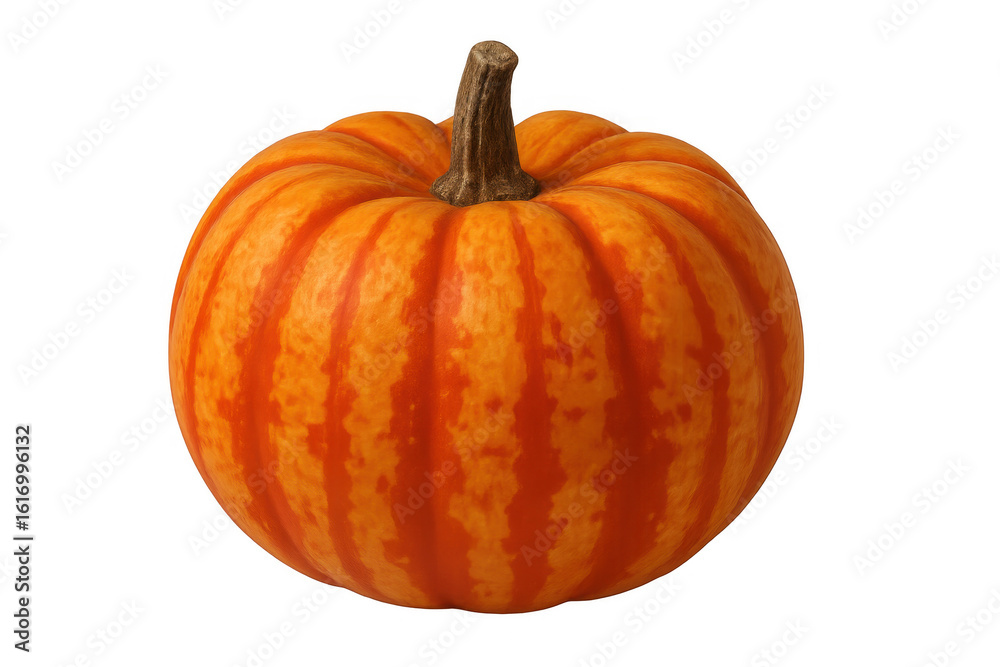 Obraz premium Orange striped pumpkin featuring textured surface, highlighting seasonal harvest against clean transparent backdrop with festive fall character