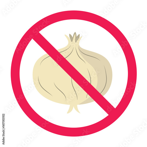 No garlic sign, forbidden garlic sign, forbidden vegetable sign, flat vector illustration