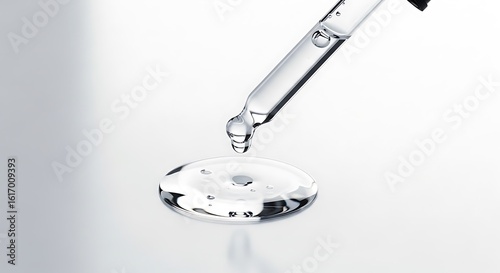 Clear liquid drop from glass dropper transparent