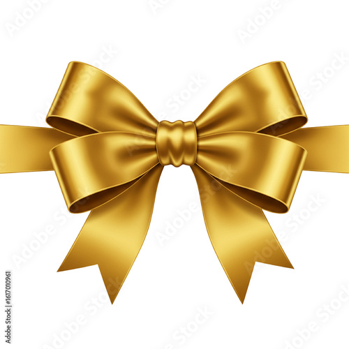 Gold bow ribbon isolated on transparent background
