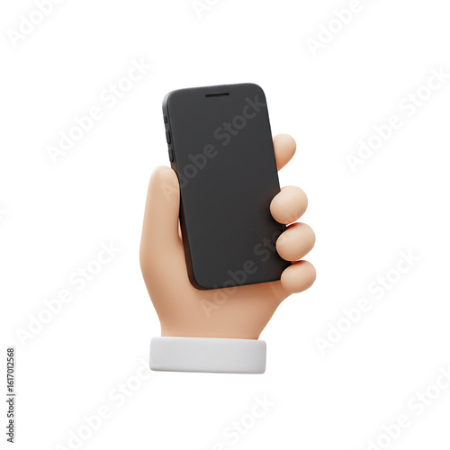 3d hand icon holding mobile phone isolated on white background 