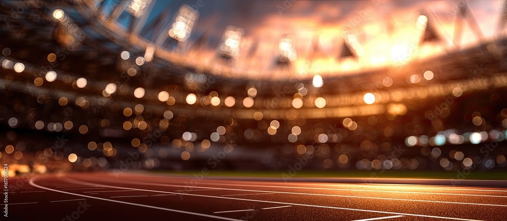 Obraz premium Blurred stadium running track at sunset