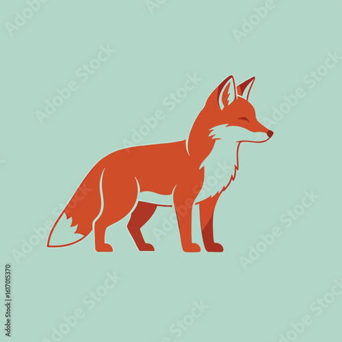 Stylized Red Fox Standing Profile View.