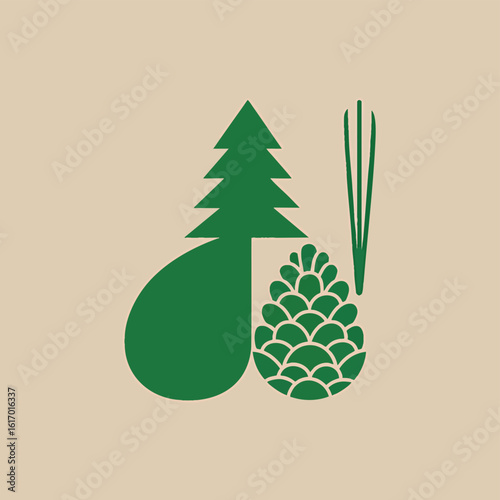 Stylized Green Conifer Tree Pinecone and Needles Illustration.