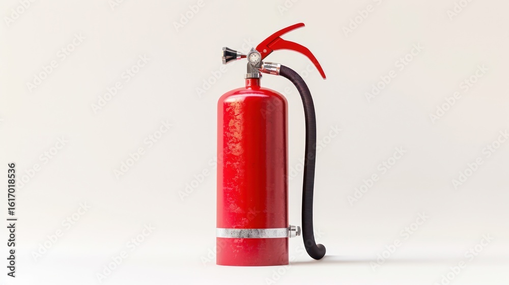 Obraz premium Red fire extinguisher against a plain background in a studio-like setting