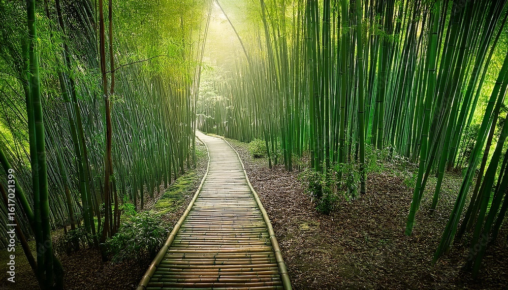 Obraz premium forest path with soft green lighting, top