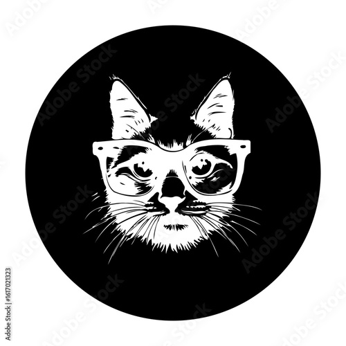 Whimsical feline sophistication a charming depiction of a cat adorning stylish glasses illustration of intellectual curiosity