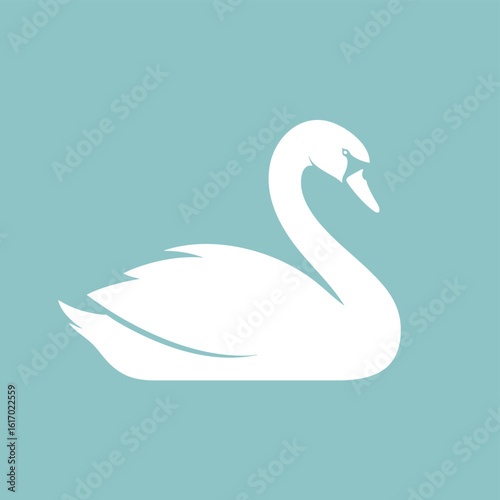 Simple White Swan Silhouette Icon.