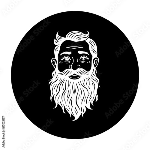 Monochromatic portrait of an elderly man with a distinguished beard and expressive eyes in the black circle