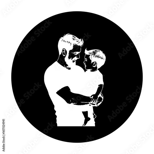 Father and child sharing loving moment captured in monochromatic art, depicting the bond between them conveying connection