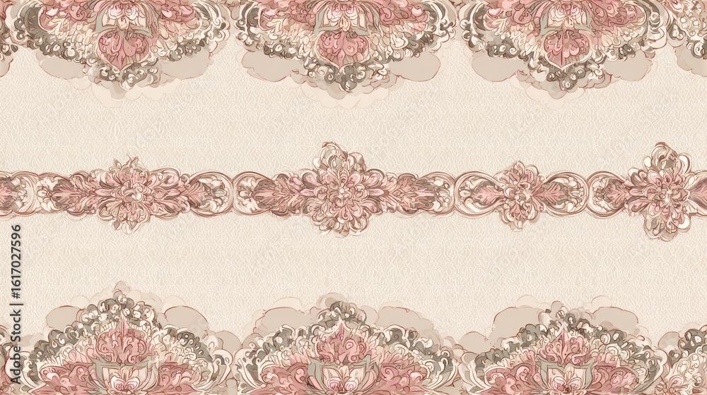 Fototapeta premium Delicate floral ornaments border a light-beige backdrop. Elegant pattern for wallpaper or design