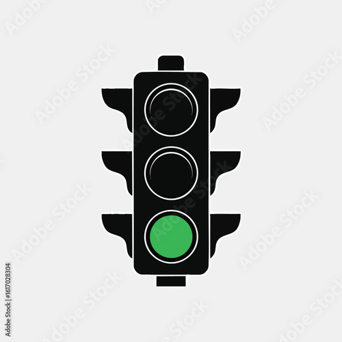 Simple Black Traffic Light Showing Green Light.