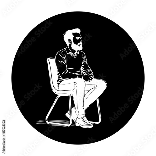 Silhouette of thoughtful man sitting in a chair minimalistic design representing introspection contemplation artistic expression creative visual