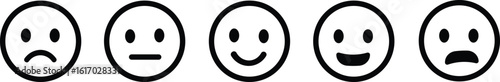 Feedback emoticons emojis. Smiley icons set in trendy flat style. Happy, neutral, sad, emoji, vectors. Customer satisfaction rating scale with good and bad emotions isolated on transparent background.
