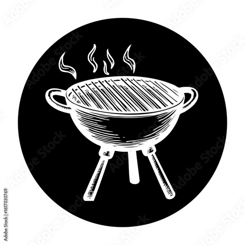 Illustration of a classic charcoal grill with rising smoke perfect for summertime cookouts