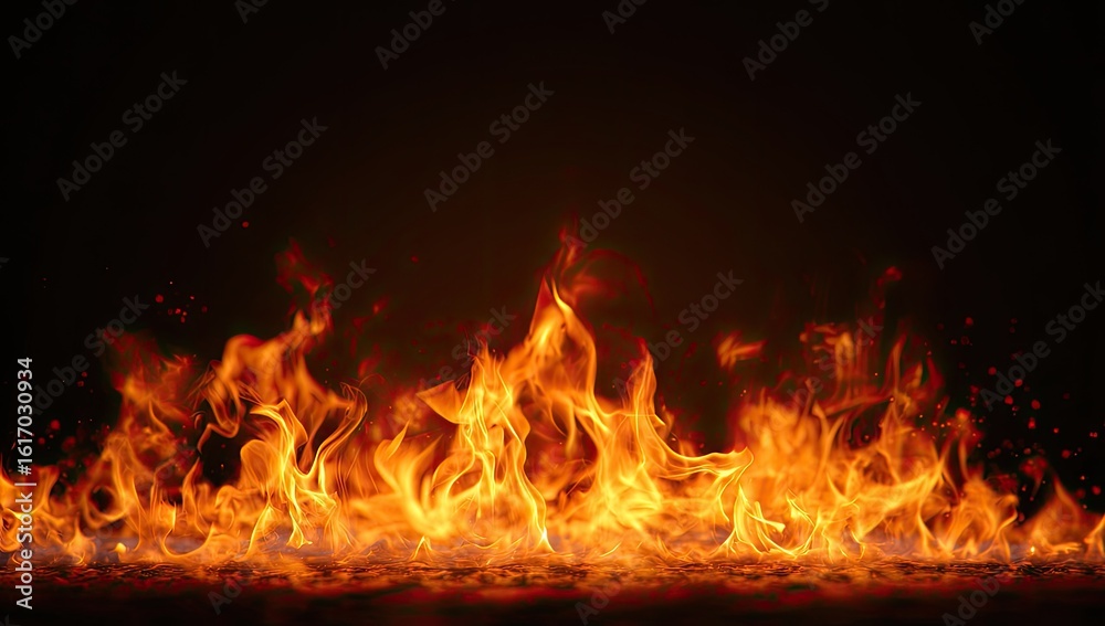 Fototapeta premium Fiery flames against a dark background