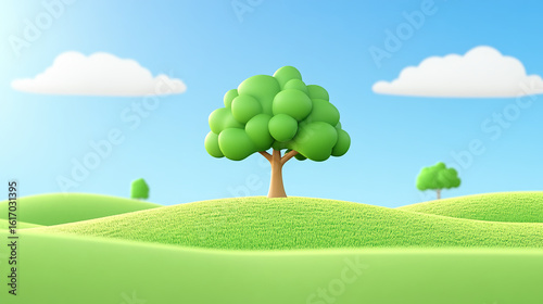 A cute tree in the field 3d style