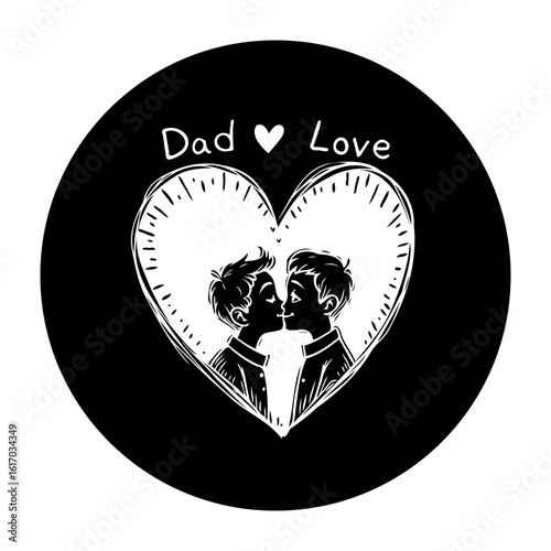 A heartwarming illustration showcasing paternal love: a gay dad and his child within a heart